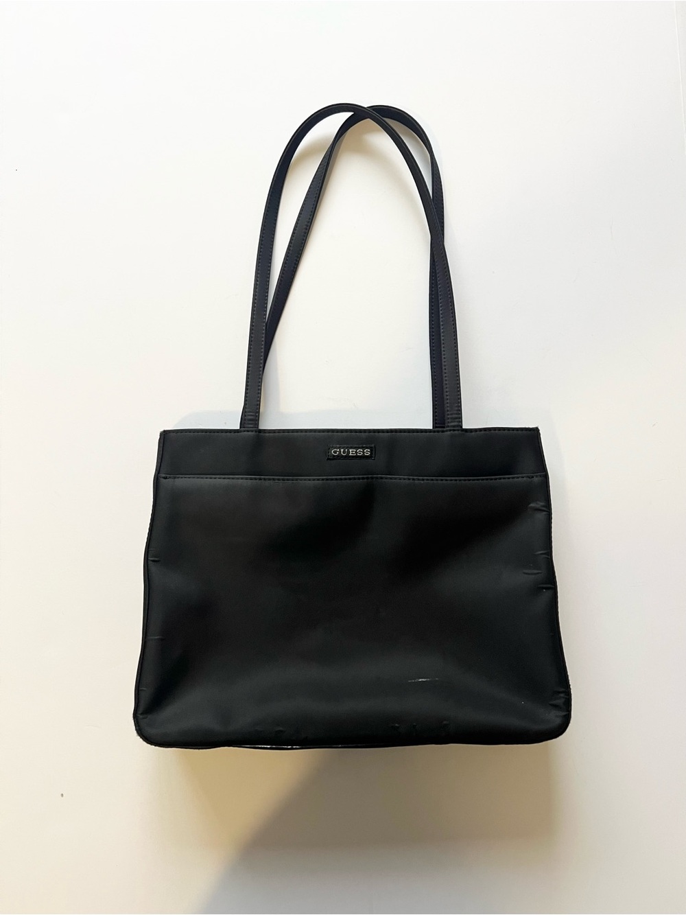 Vintage GUESS Black Nylon Shoulder Tote Bag Multi Compartment